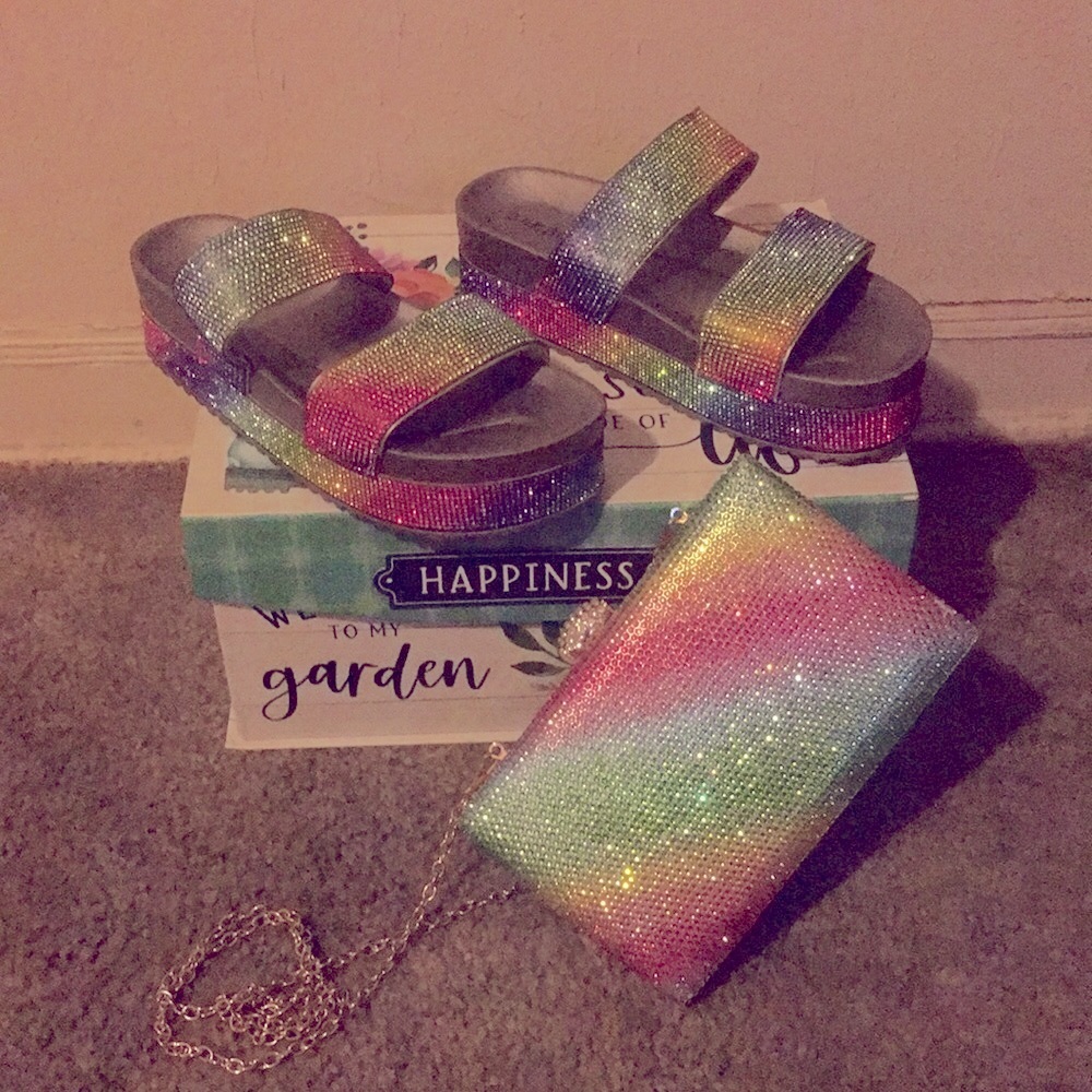 Rainbow sparkle brand new sandals 7